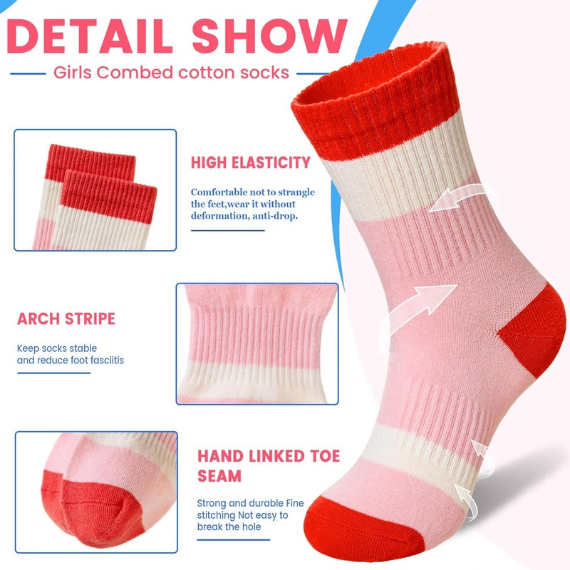 Eocom Kids Girls Socks Athletic Sport Breathable Soft Cotton Youth Girsl Crew Socks 6 Pairs - Image 3